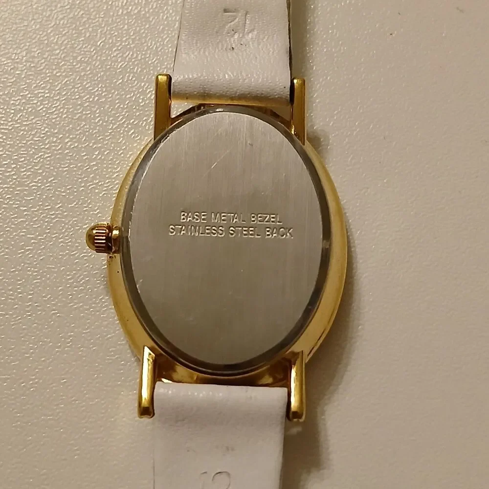 VTG 90s Pierre Jacquard Women's Watch Gold Oval Rhinestone Bezel MOP Dial